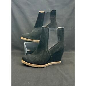 Splendid Women's Black Suede Wedge Pull-On Booties SZ 7.5 Casual Dark Academia